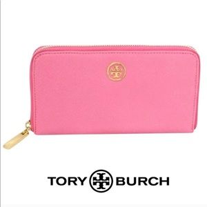 Tory Burch Pink Robinson Zip Continental Wallet